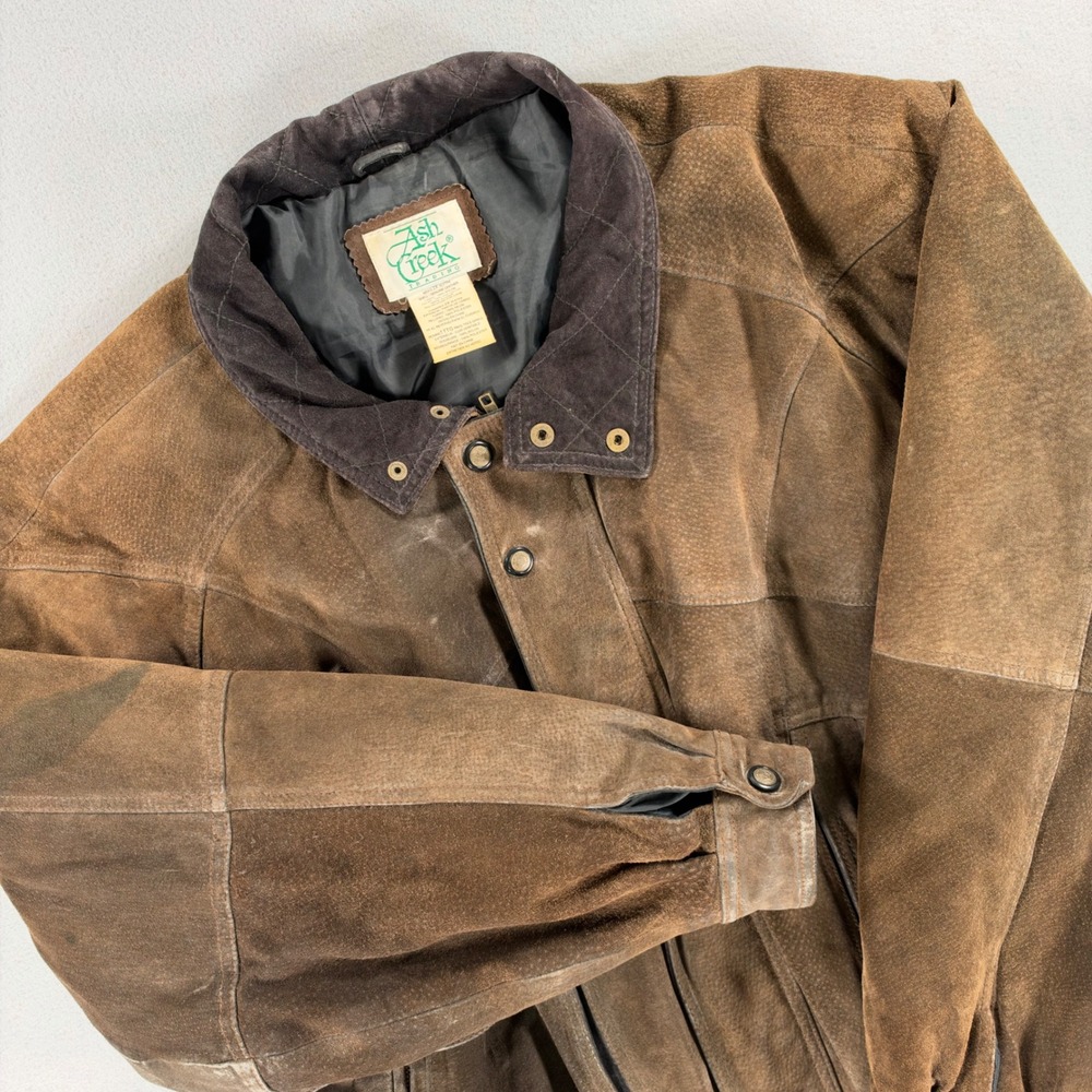 Vintage Ash Creek Trading Suede Leather Utility Bomber Jacket 2XL Brown